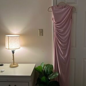 Zara Round neck sleeveless midi dress. Ruched fabric. Back vent. Chalk pink